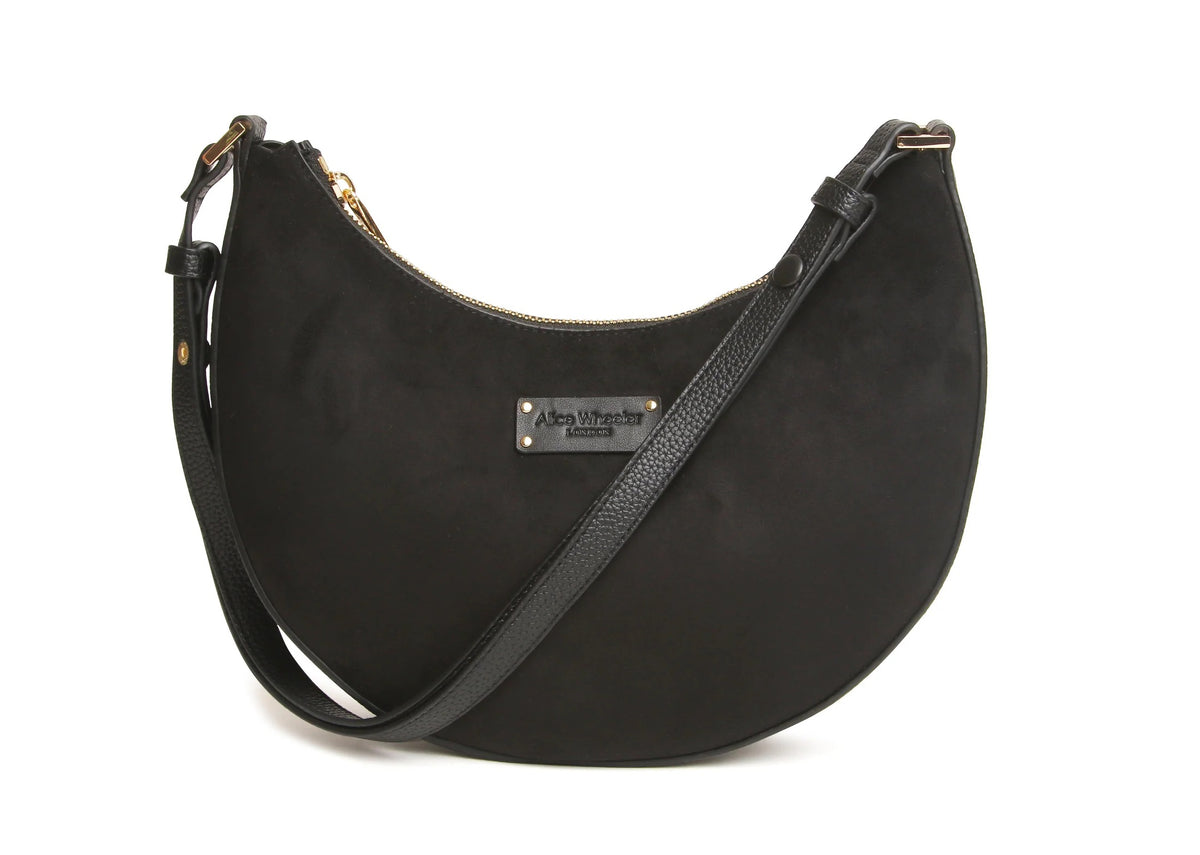 Alice Wheeler - Black Suede - Kensington Shoulder Scoop Handbag