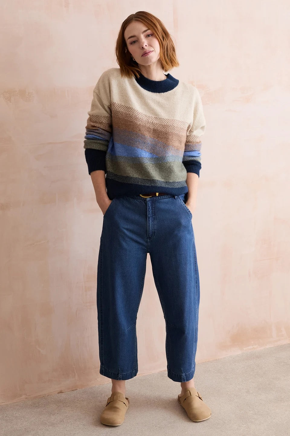 Artist - Jumper Colour Block Knit Jumper - Oatmeal/Blue - Lily &amp; Me