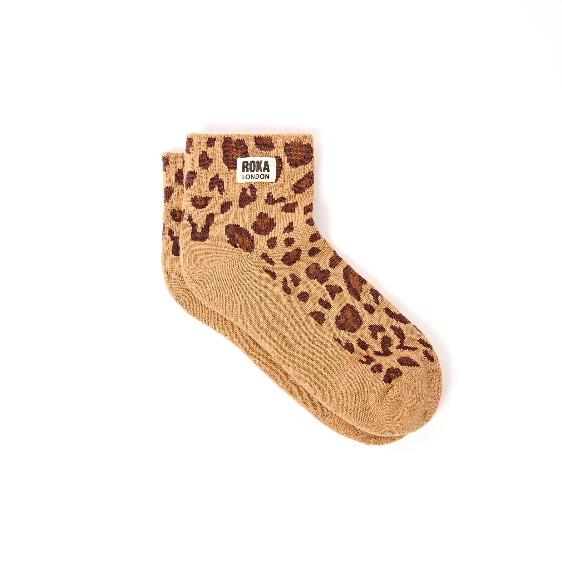 ROKA Wembley Ladies Trainer Ankle Socks - Savannah Leopard - Sand