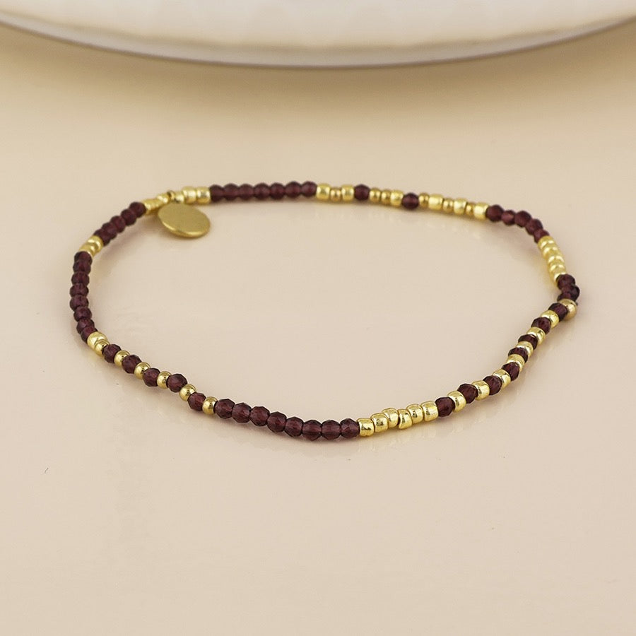 POM WATERPROOF - Erin Gold Plated Mulberry Tiny Delicate Crystal Beaded Stretch Bracelet (Copy)