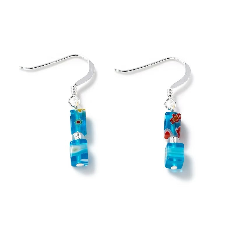 Carrie Elspeth Turquoise Millefiore Sterling Silver Drop Earrings - Turquoise/Silver