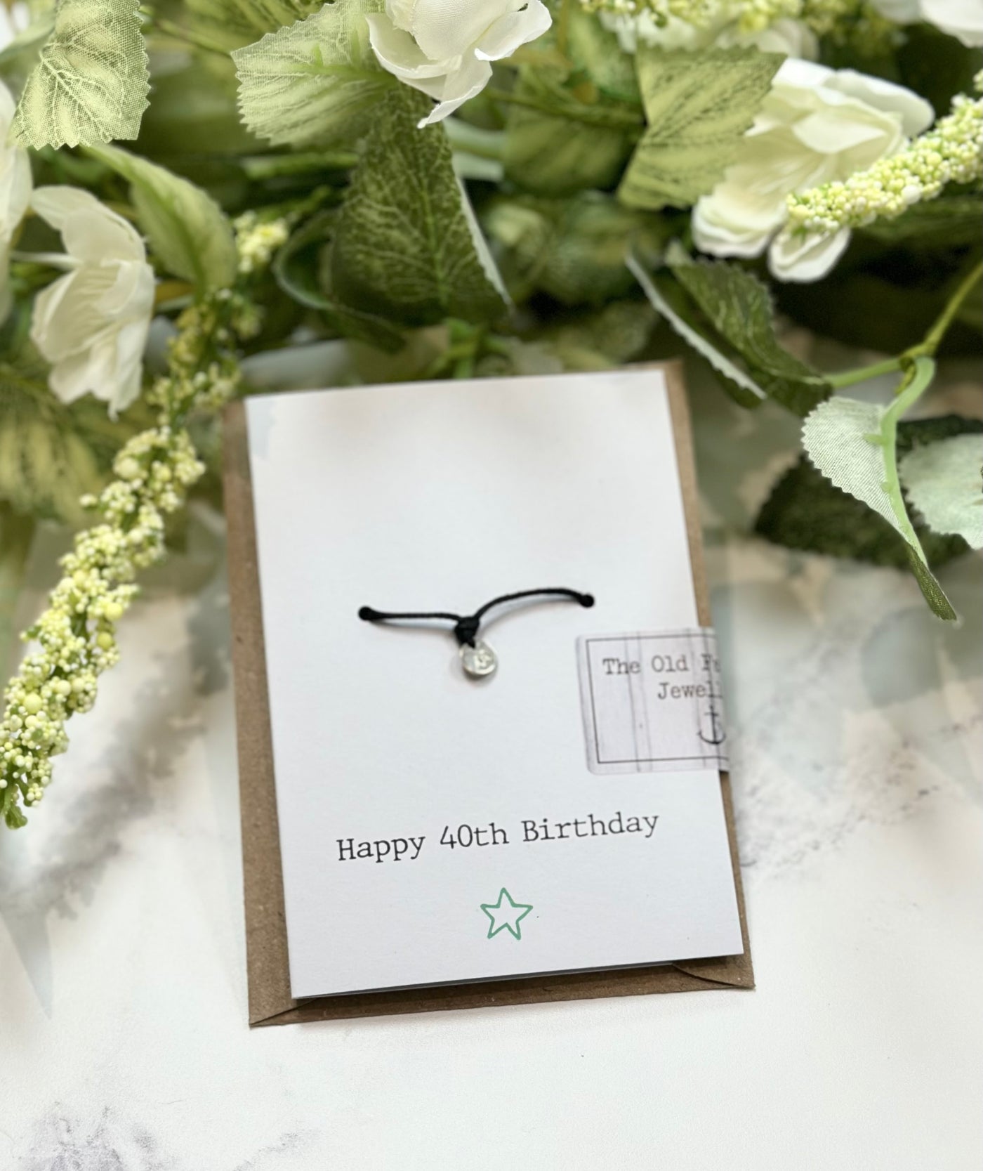 Happy 40th Birthday - 40 Stamped Disc Black Cord Wish Bracelet