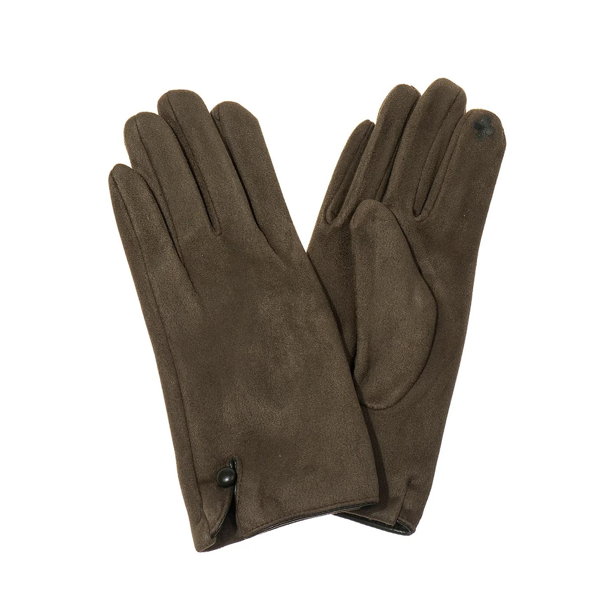 Park Lane - Olive Green - Single Button Detail Faux Suede - Ladies Gloves