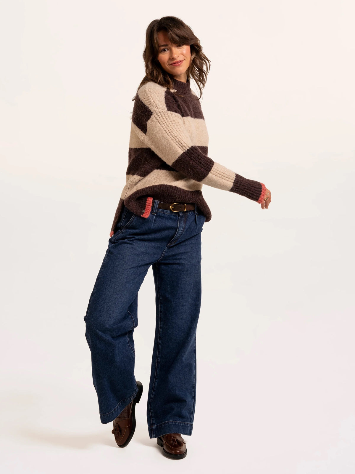 Brakeburn - Eira - Stripe Crew Neck - Cosy Knitted Jumper - Burgundy
