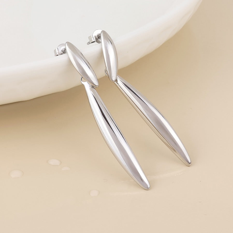 POM WATERPROOF - Orion Stainless Steel Elegant Narrow Drop Earrings - Silver