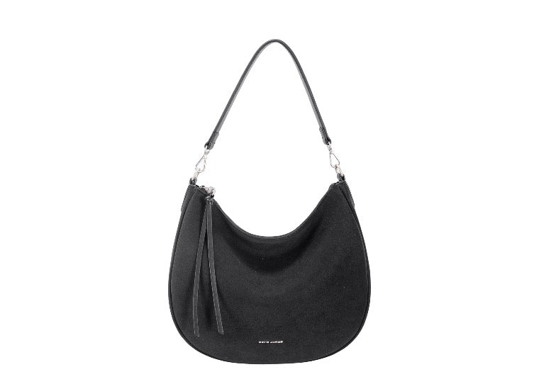 David Jones - (CM8540) Large Scoop Rounded Shoulder Handbag with Tassel - Black
