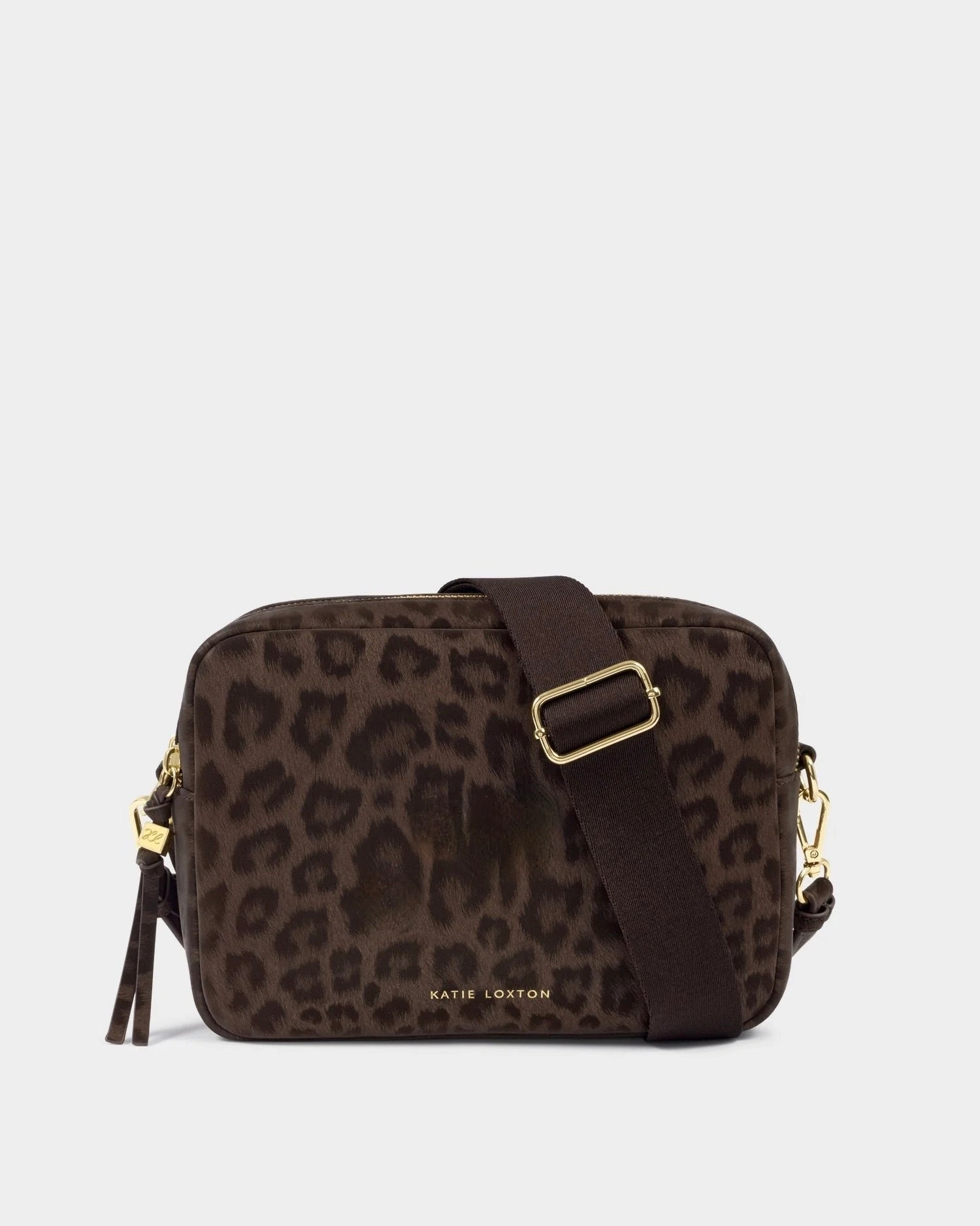 Katie Loxton - Lottie - Large Double Zip Crossbody Bag - Chocolate Leopard