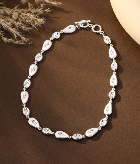 Gracee Jewellery - Silver Pebble Link Chain T-Bar Necklace
