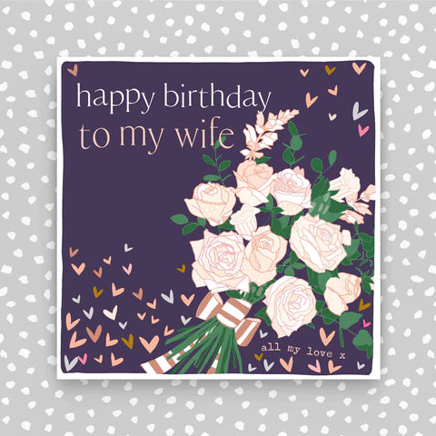 Molly Mae Wife White Roses Navy Birthday Card
