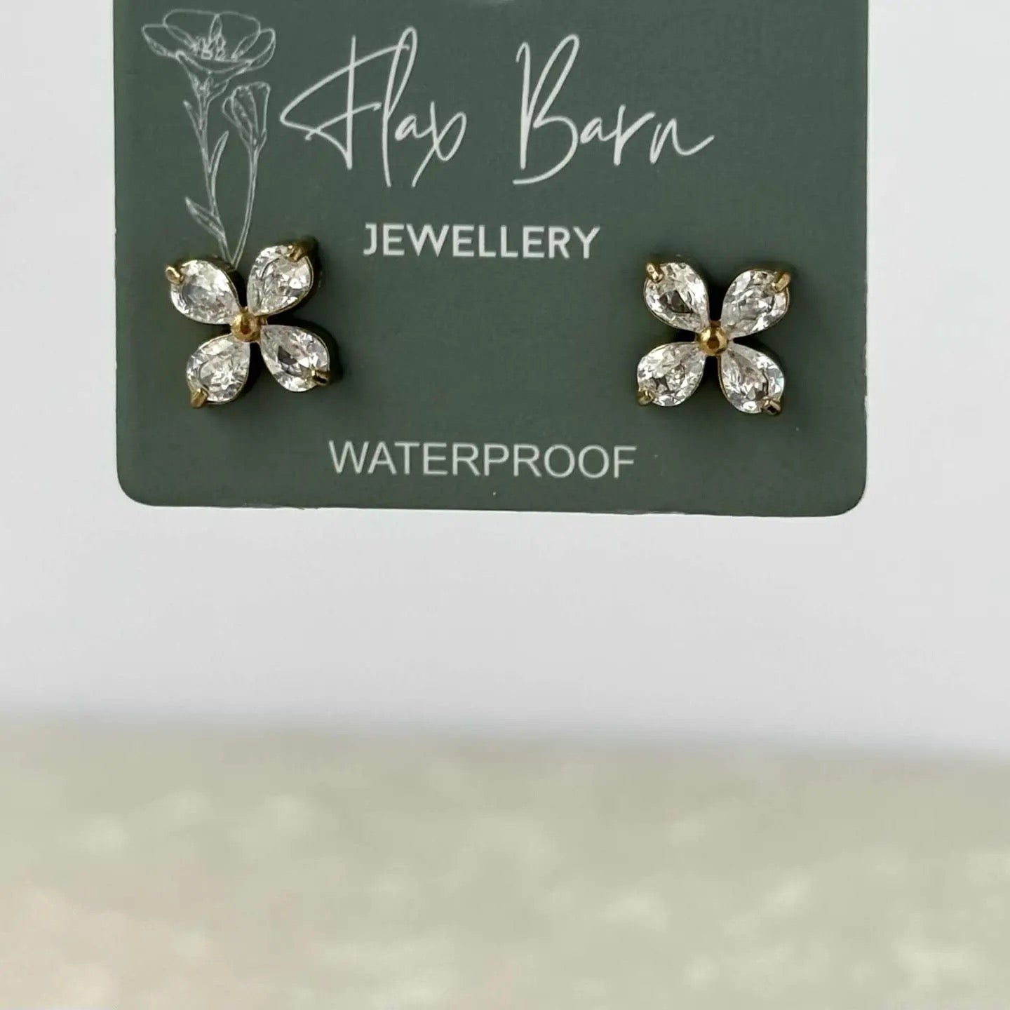 CZ Crystal Flower Gold Stud Earrings - Flax Barn Waterproof Jewellery