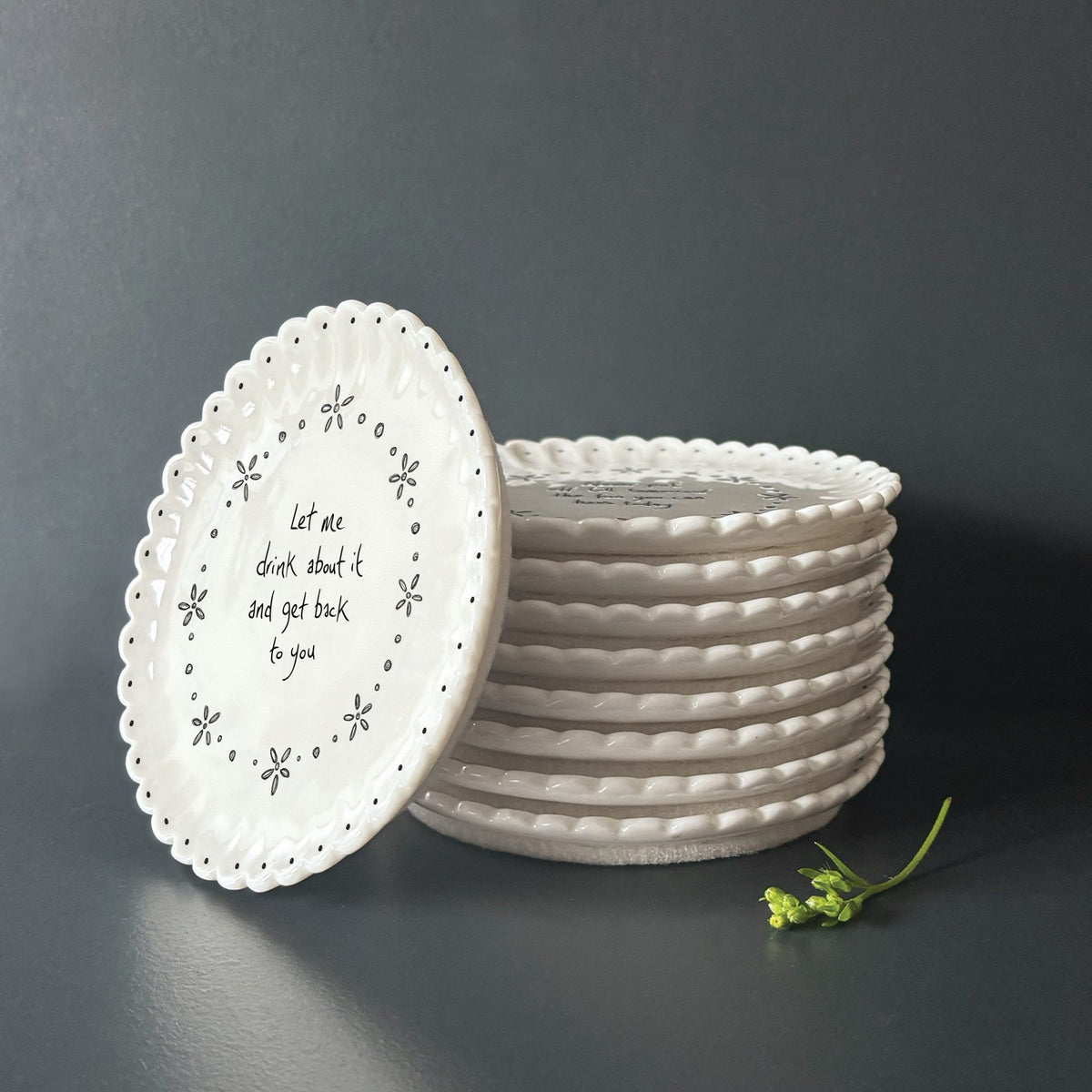 East Of India Ceramic - Round Scallop Coaster - Let me Drink About It