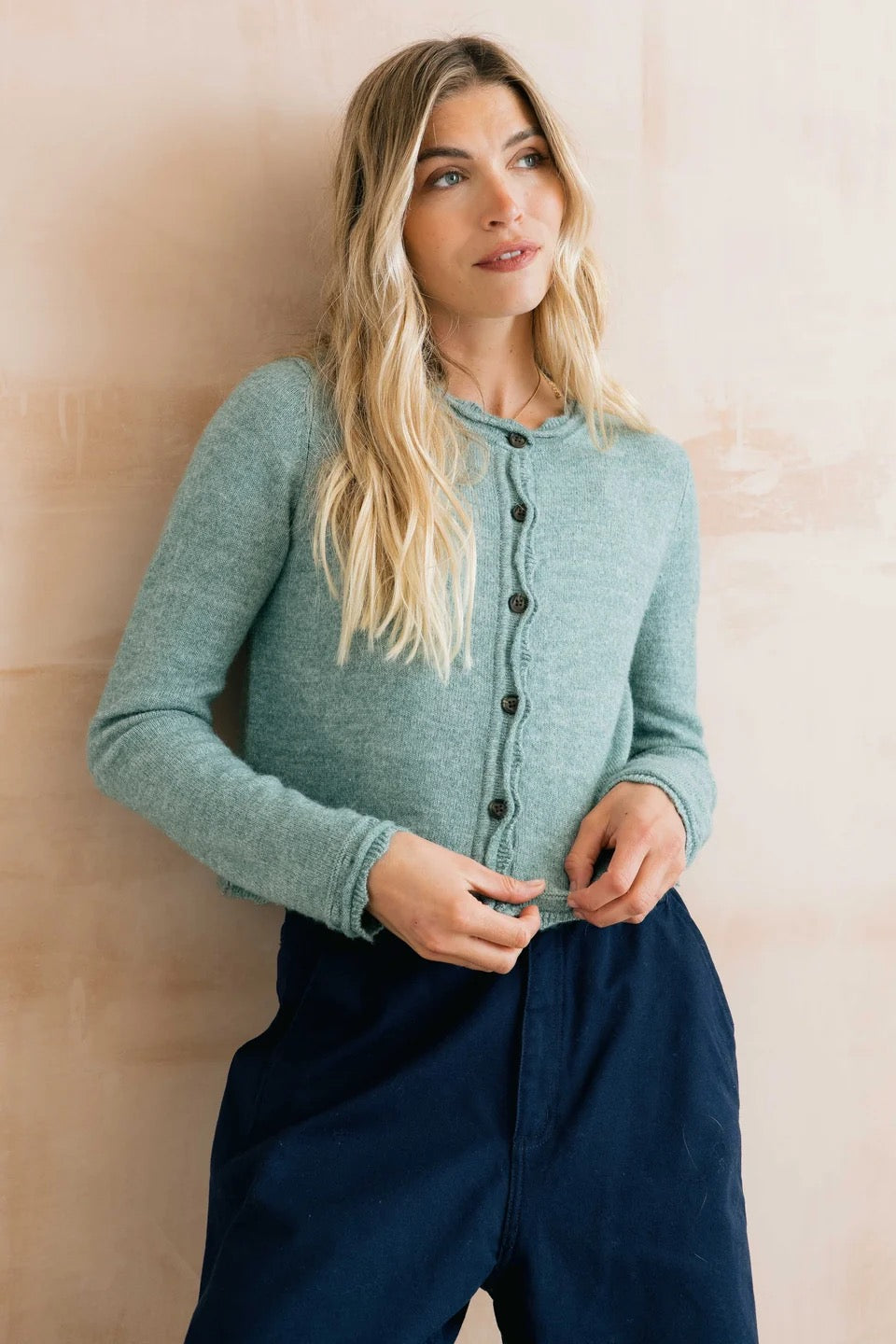 Elodie - Scallop Knit Outfitter Cardigan - Sea Blue - Lily &amp; Me