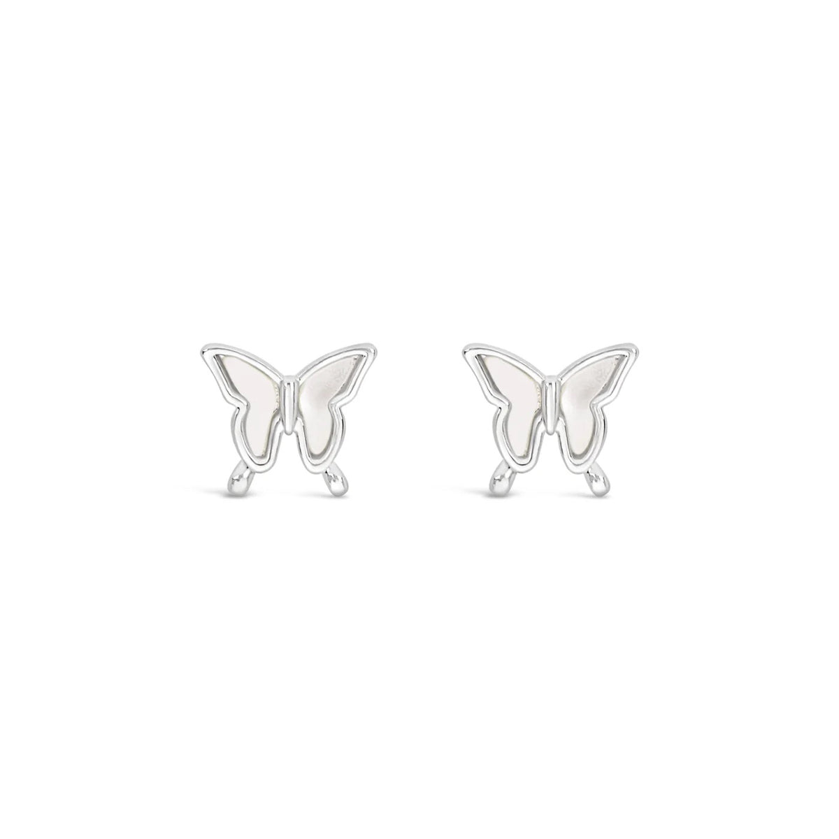 Lanes -  Mother of Pearl Butterfly - Boxed Stud Earrings - Silver