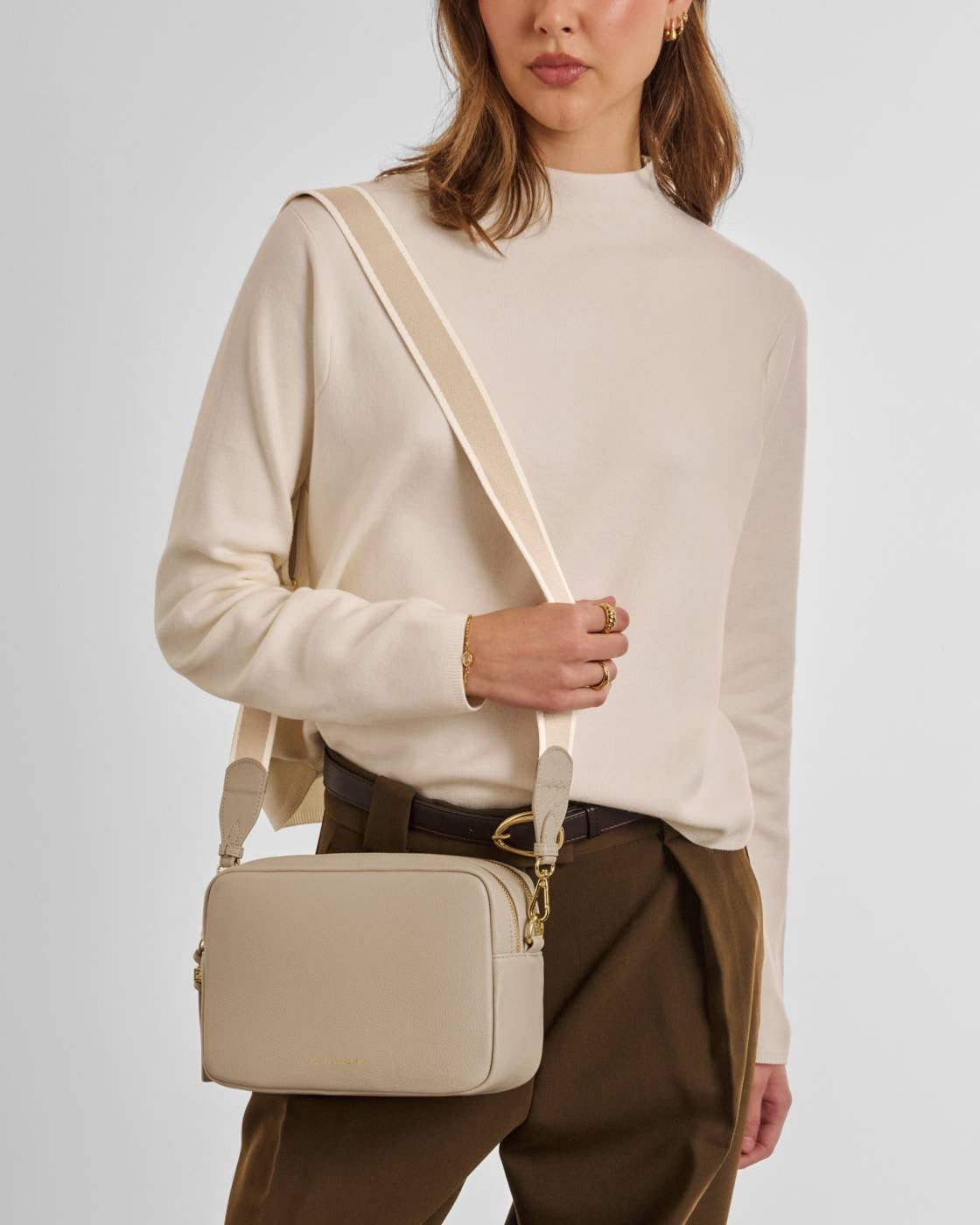 Katie Loxton - Lottie - Large Double Zip Crossbody Bag - Light Taupe