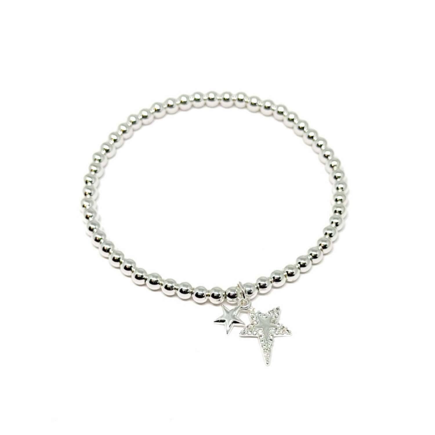 Oria Pave Star Stretch Bracelet - Silver - Clementine Jewellery