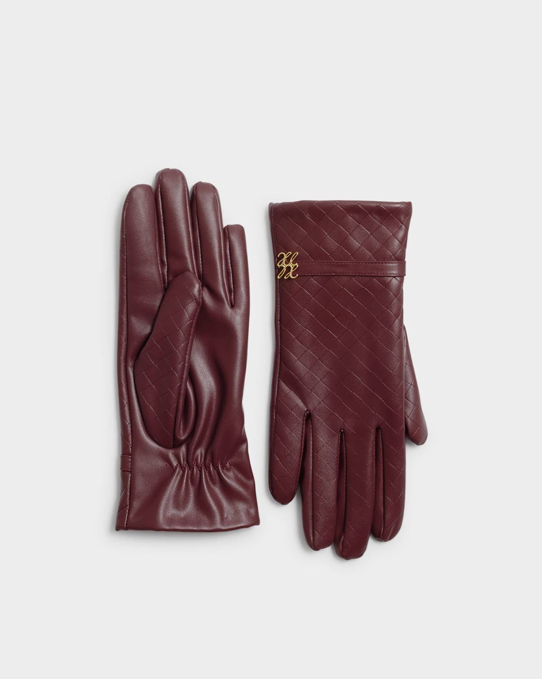 Katie Loxton - Gift Boxed - Faux Leather Woven Gloves - Cherry
