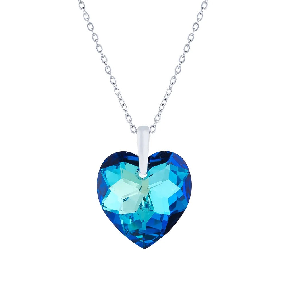 Byzantium Austrian Crystal Pendant - Multi Faceted heart - Bermuda Blue