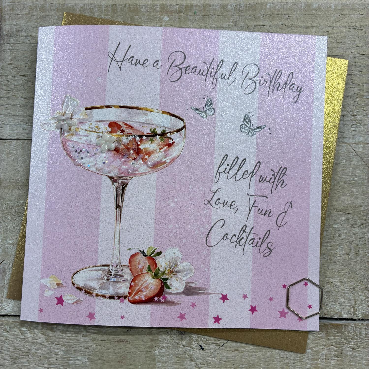 White Cotton Cards Have A Beautiful Birthday Cocktails, fruit &amp; Butterfly Card