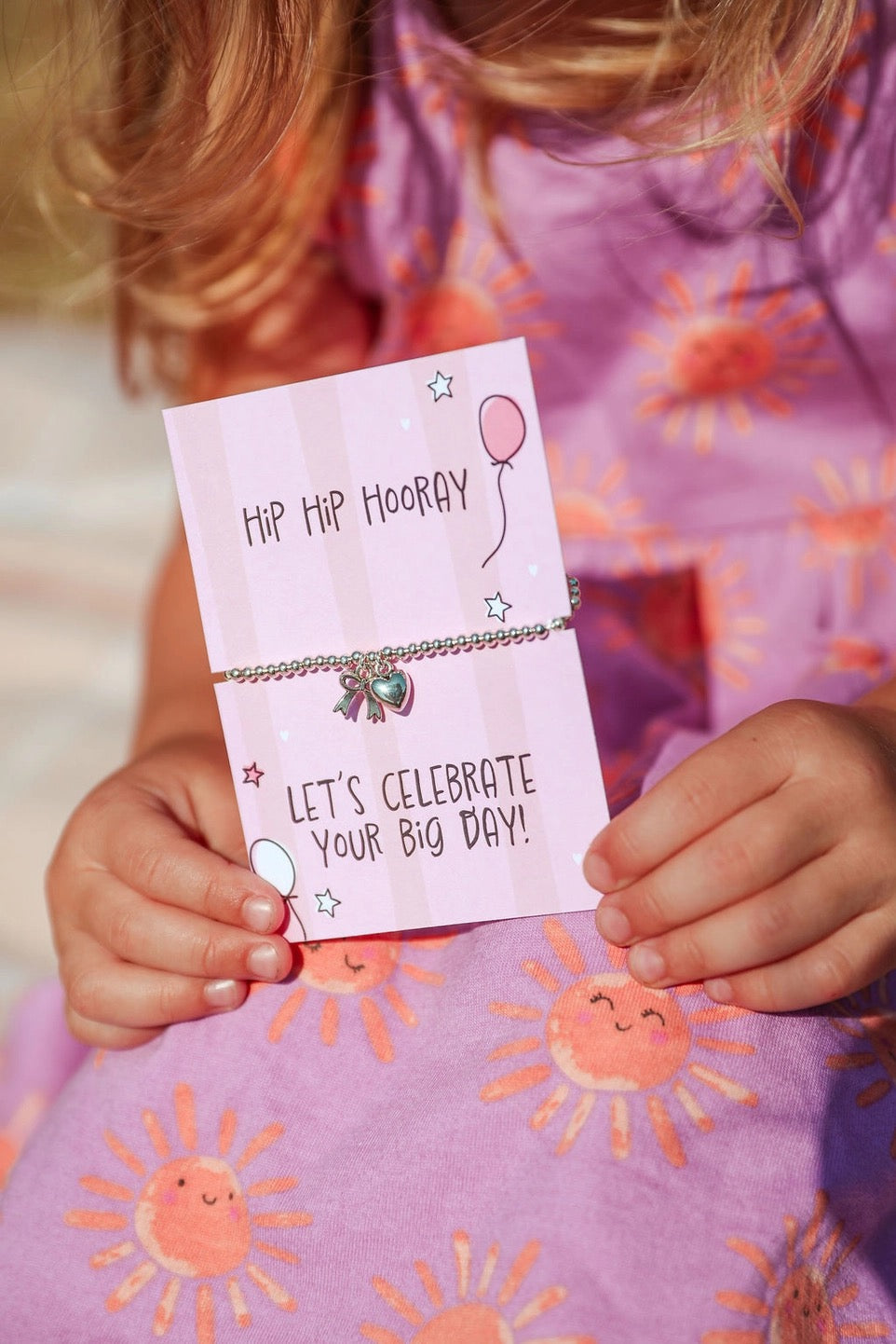 Letterbox Love -Hip Hip Hooray - Heart &amp; Bow - CHILDREN'S - Silver Plated Stretch Bracelet