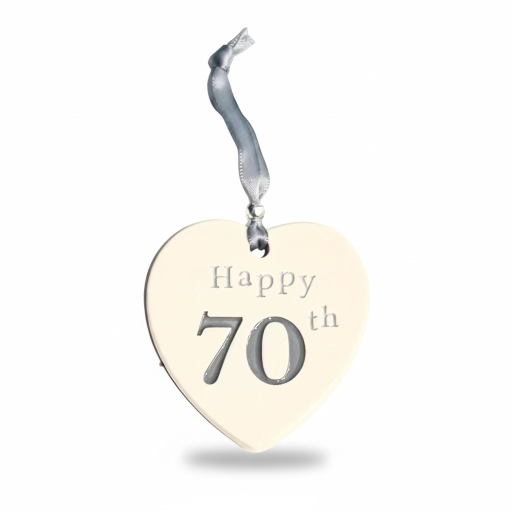 Happy 70th - Ceramic Hanging Heart - Pookie Wookie Ceramics