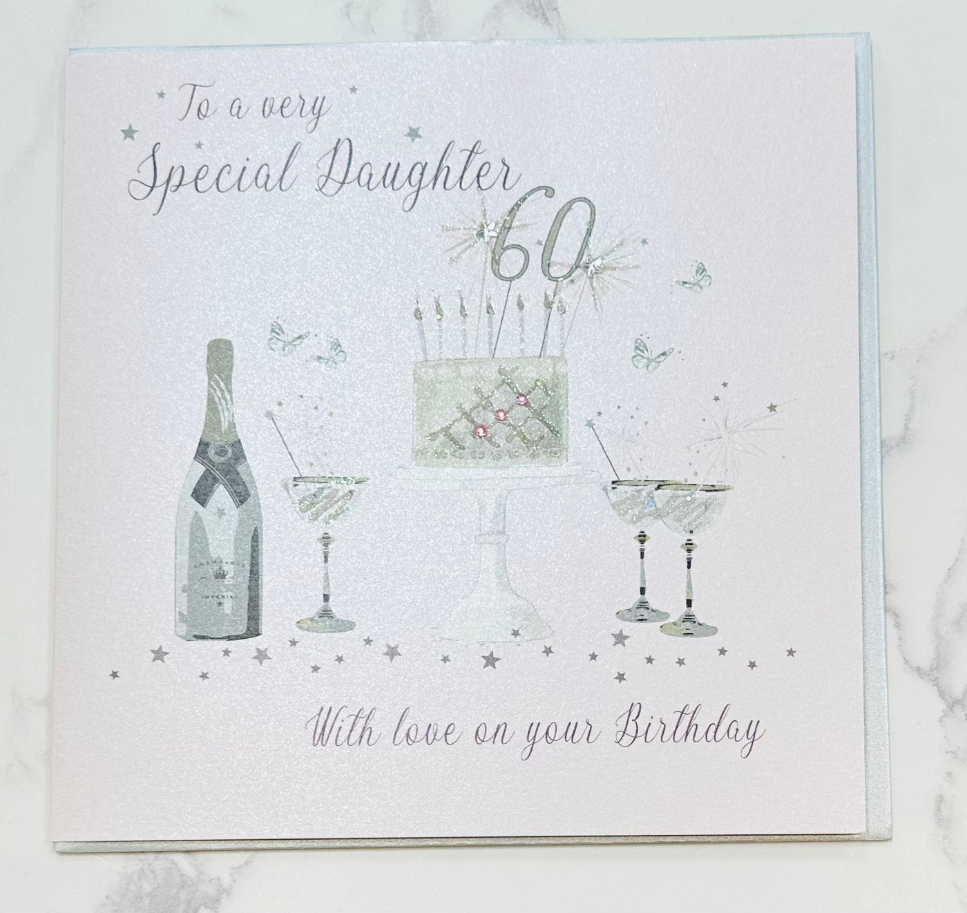 Special Daughter 60th Birthday Pink LARGE Card - White Cotton Cards