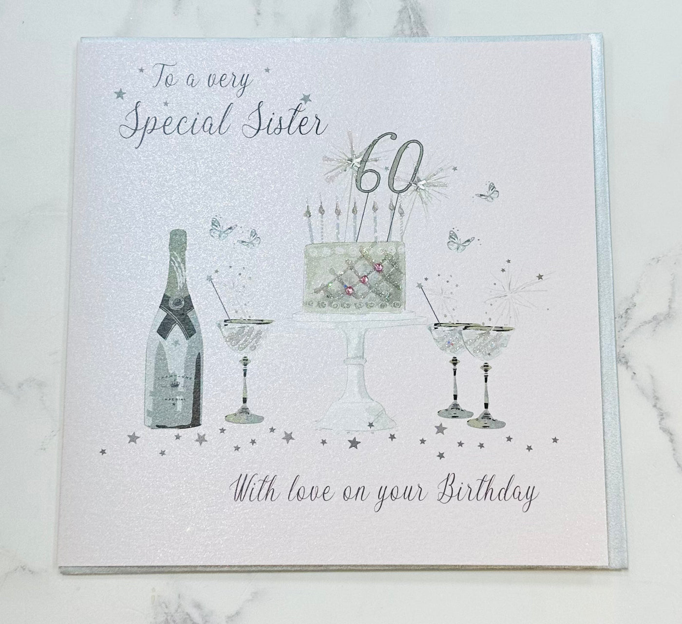 Special Sister 60th Birthday Pink LARGE Card - White Cotton Cards