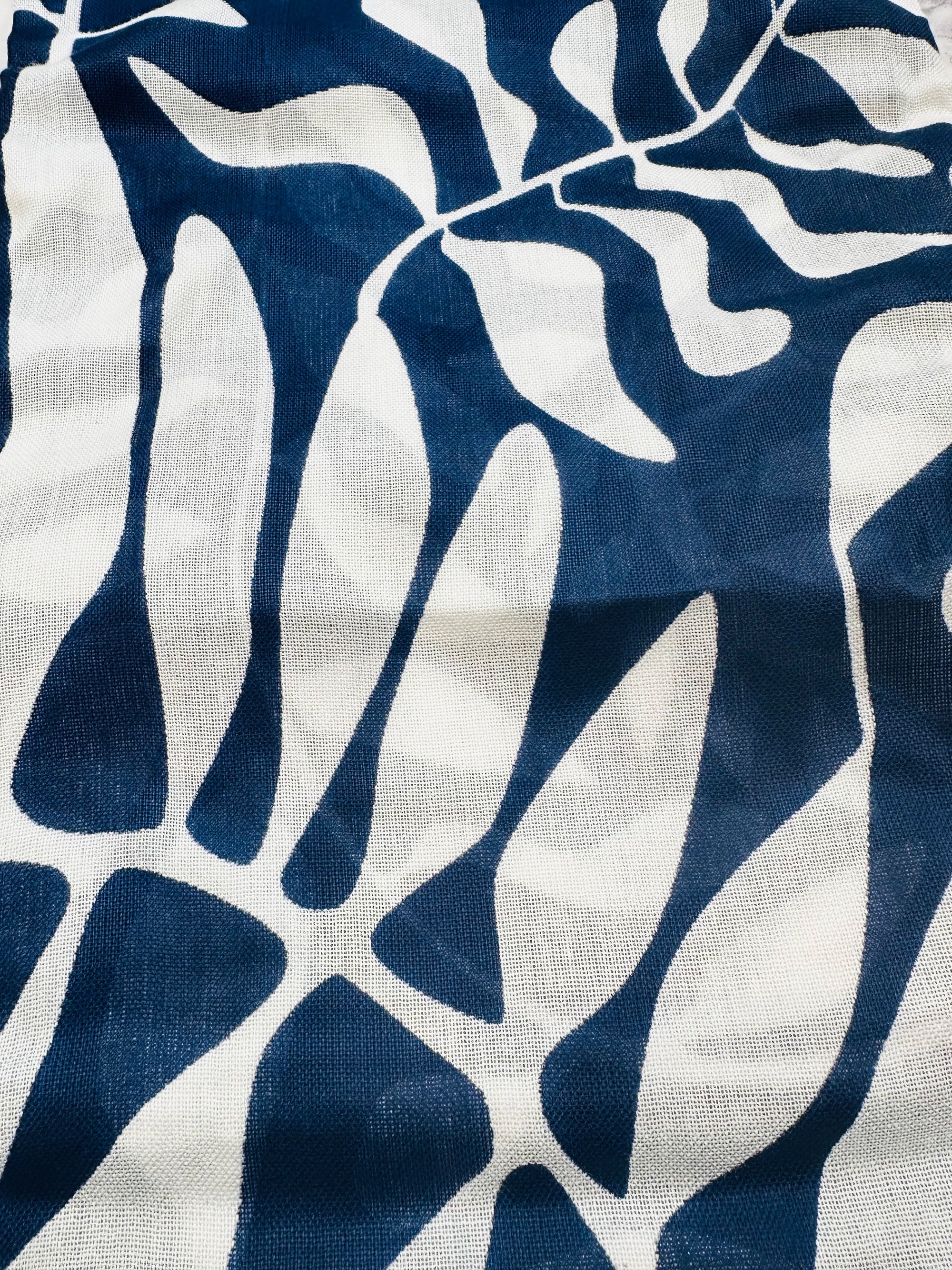 POM Navy Large Vine Silhouette print bamboo Viscose Scarf