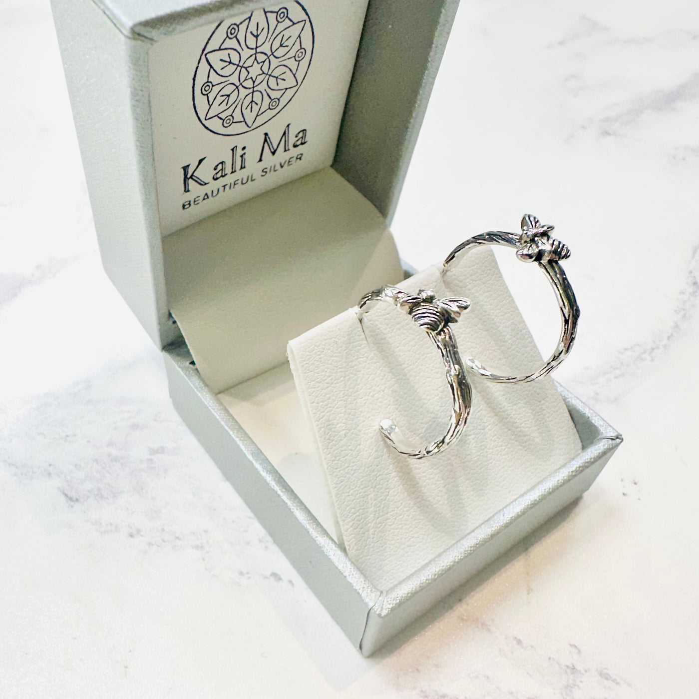 Kali Ma Decorative Bee Hoop Earrings - Sterling 925 Silver