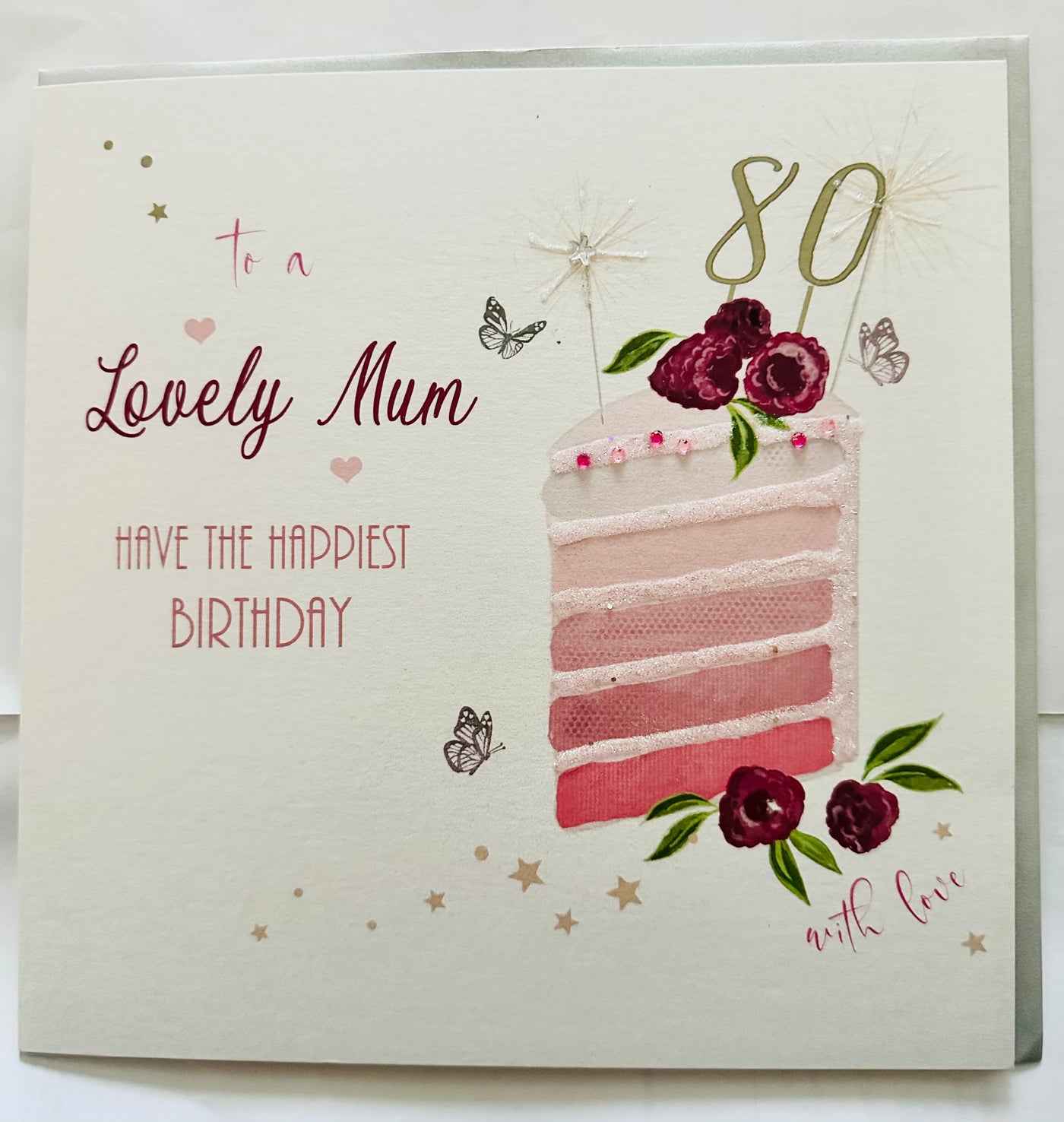 Lovely Mum 80th Birthday Cake LARGE Card - White Cotton Cards