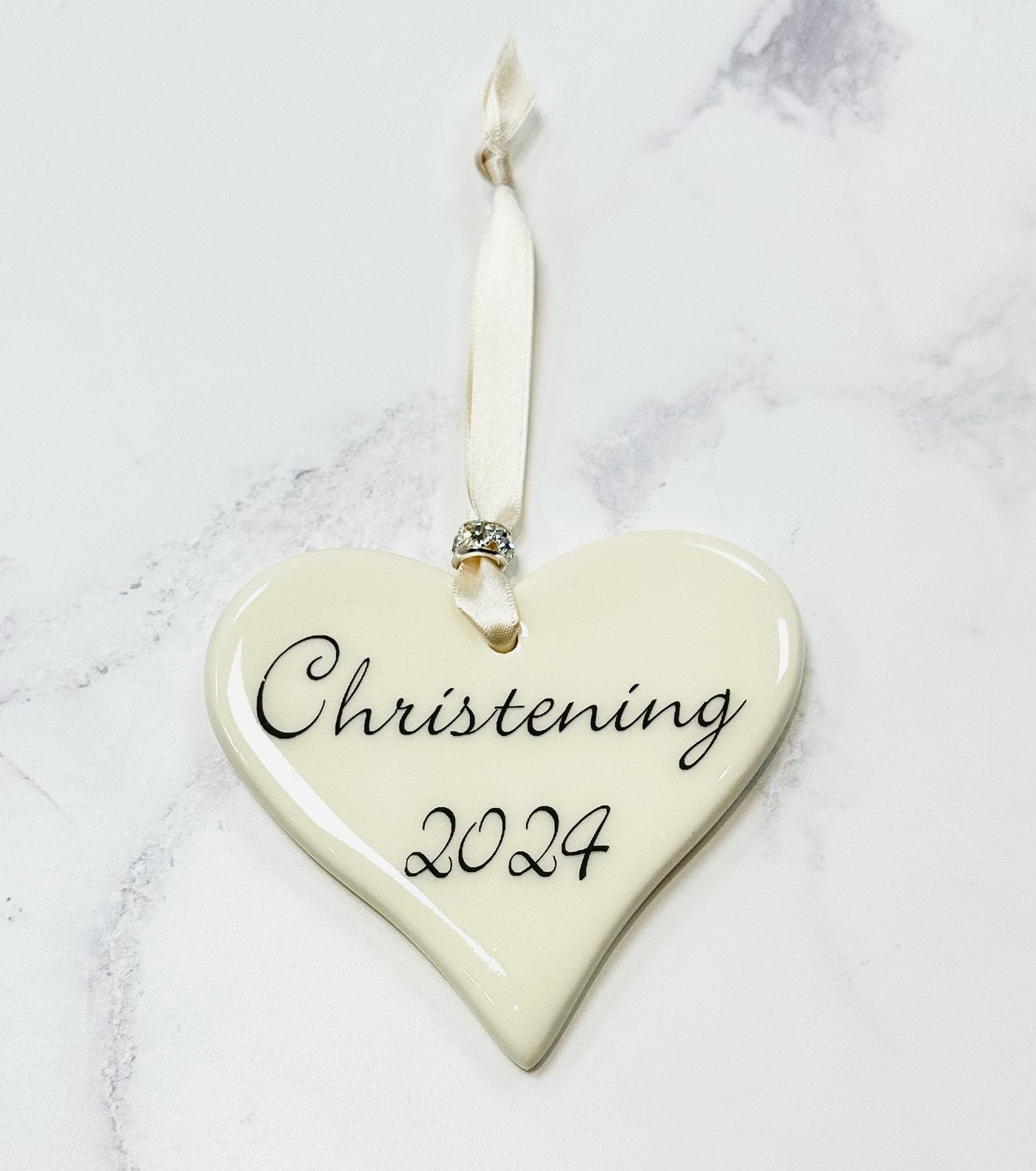 Dimbleby Ceramics LARGE Sentiment Hanging Heart - Christening 2024