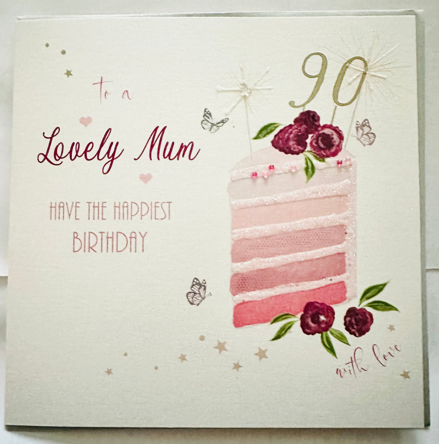 Lovely Mum 90th Birthday Cake LARGE Card - White Cotton Cards