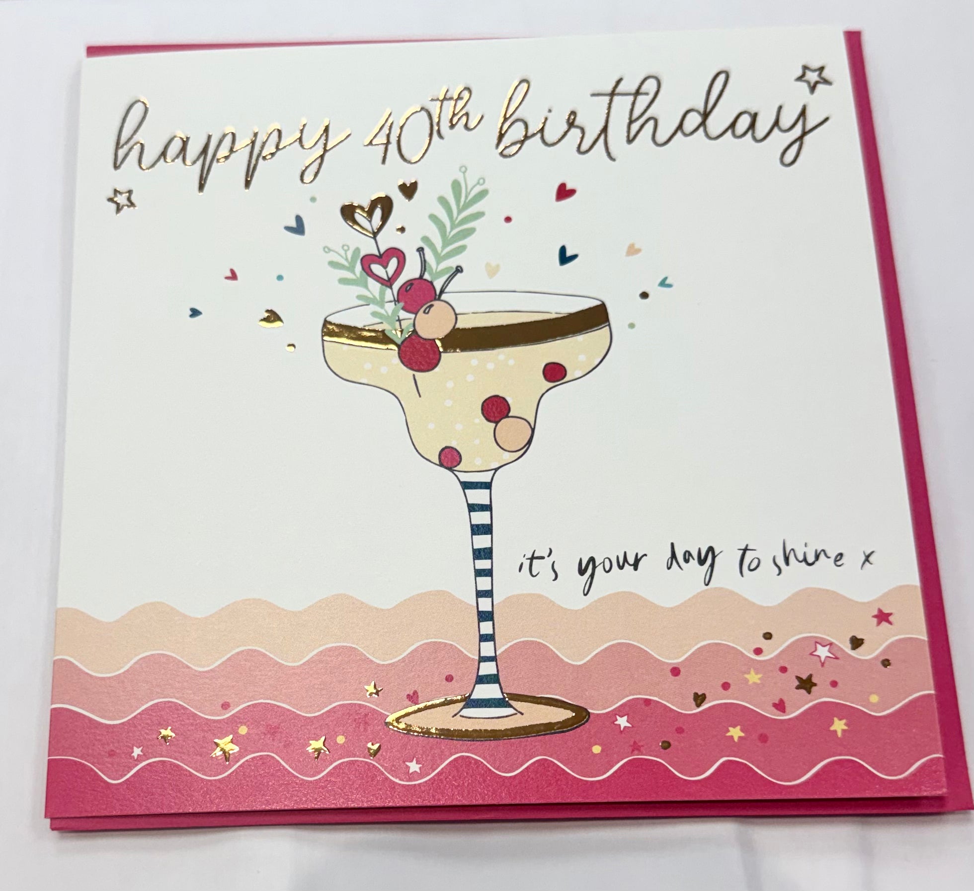 Molly Mae Happy 40th Birthday Cocktails and Cherry Birthday Card