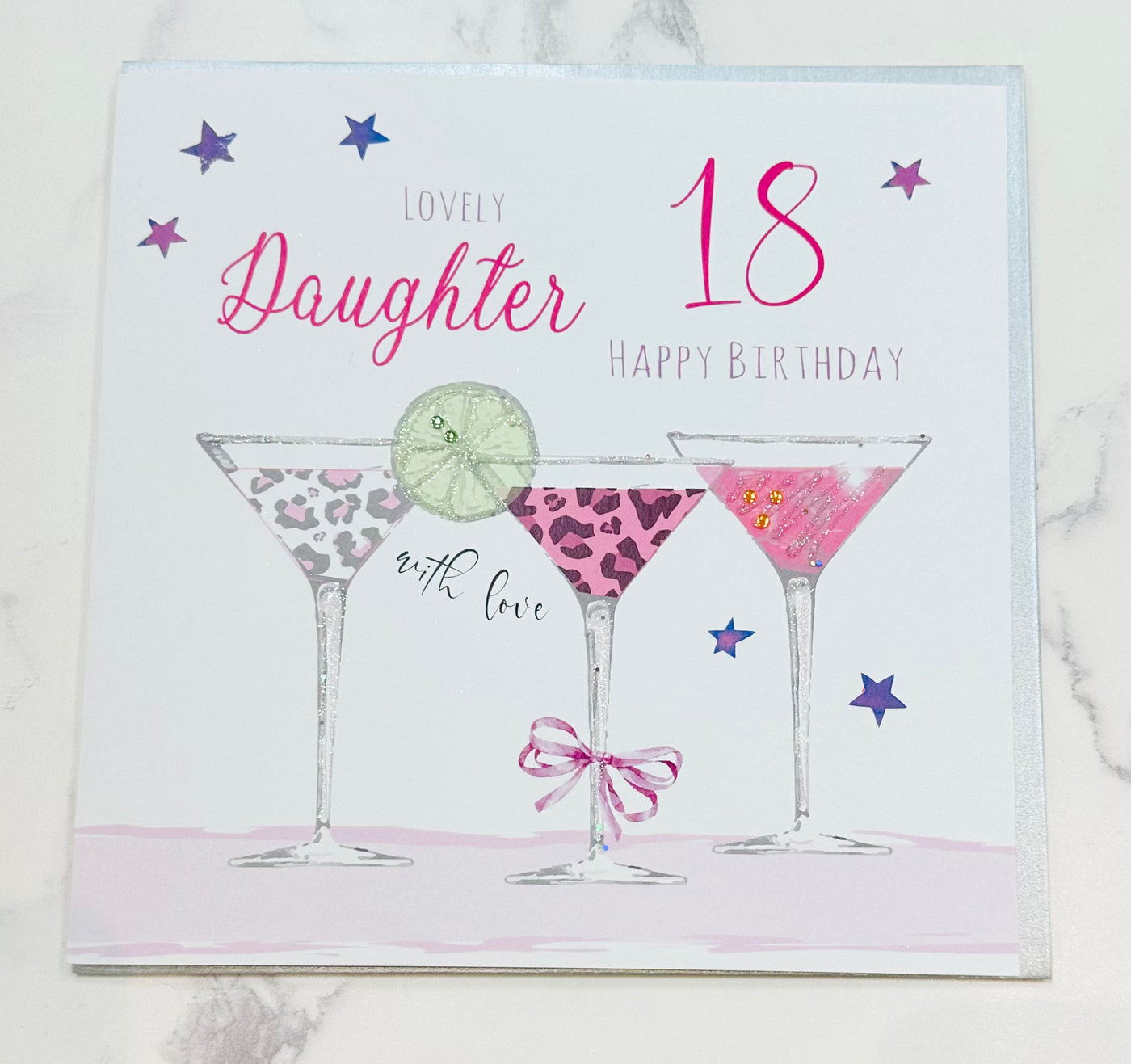 Daughter 18th Birthday Leopard Glasses LARGE Card - White Cotton Cards