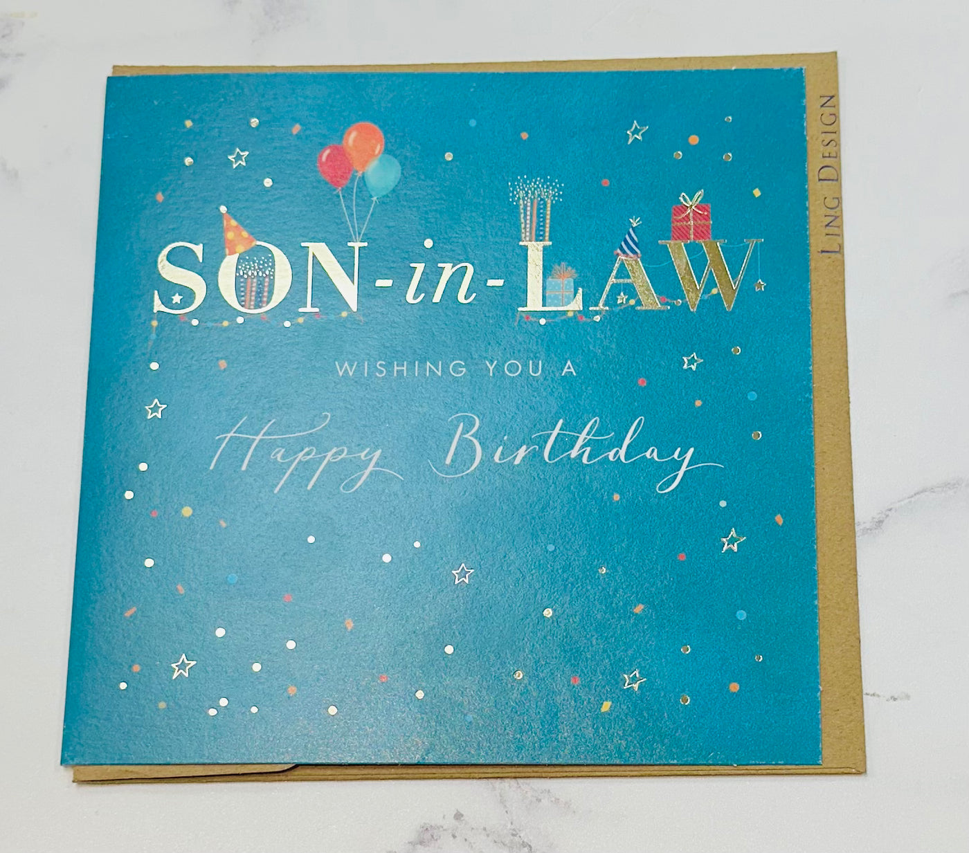 Son-in-Law Teal Birthday Card - Ling Design