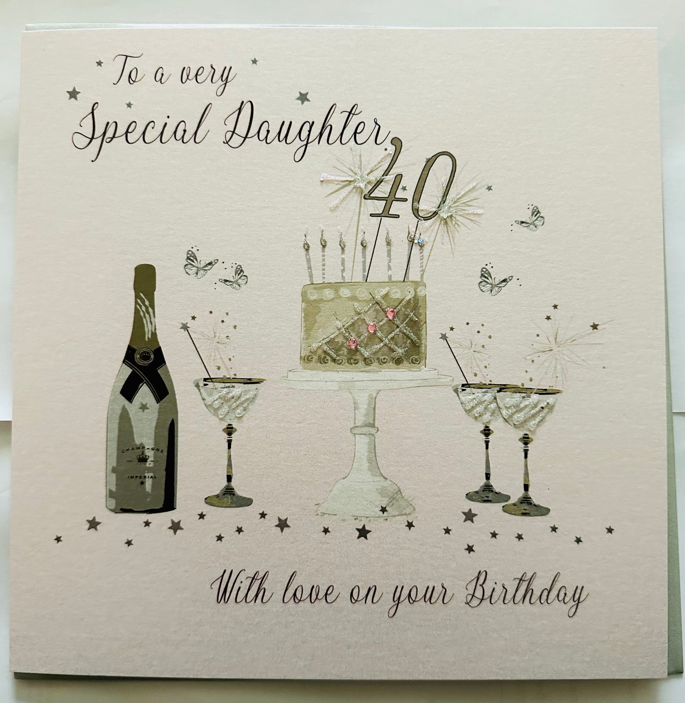 Special Daughter 40th Birthday Pink LARGE Card - White Cotton Cards