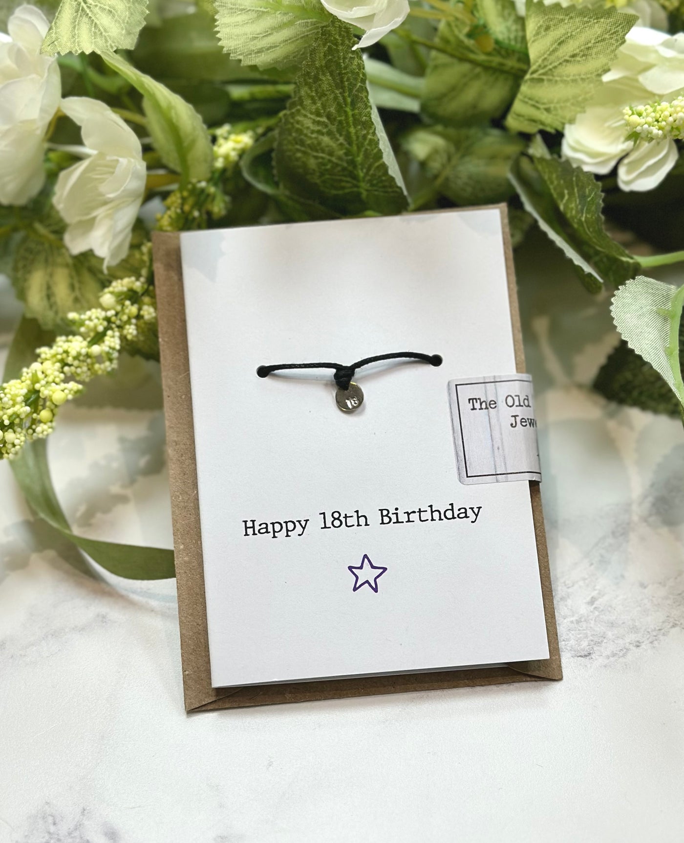 Happy 18th Birthday - 18 Stamped Disc Black Cord Wish Bracelet