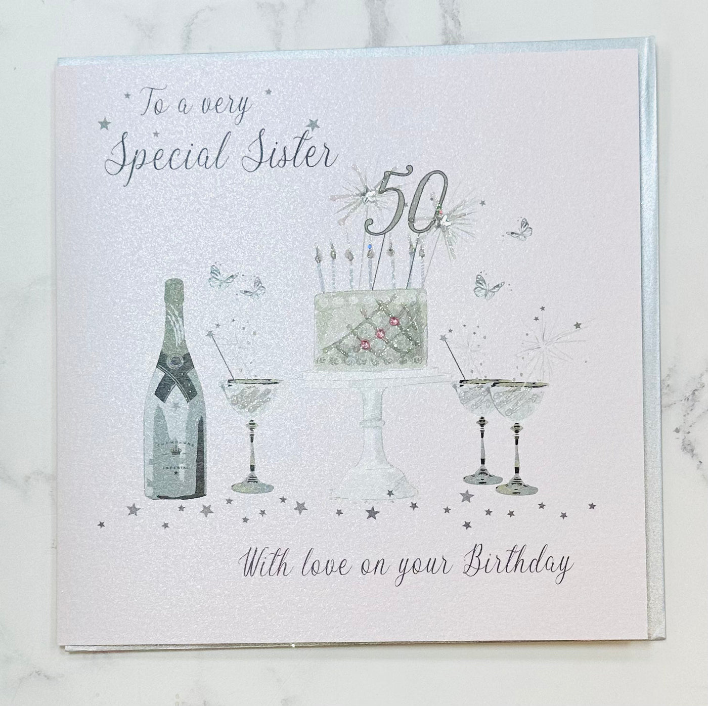 Special Sister 50th Birthday Pink LARGE Card - White Cotton Cards