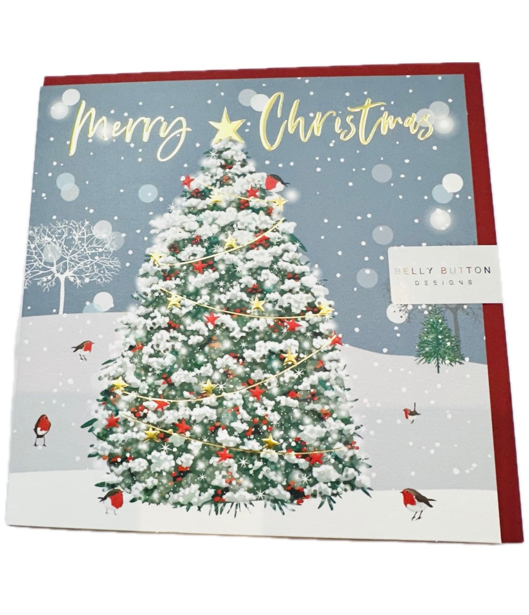 Belly Button Tree With Lights Christmas Card