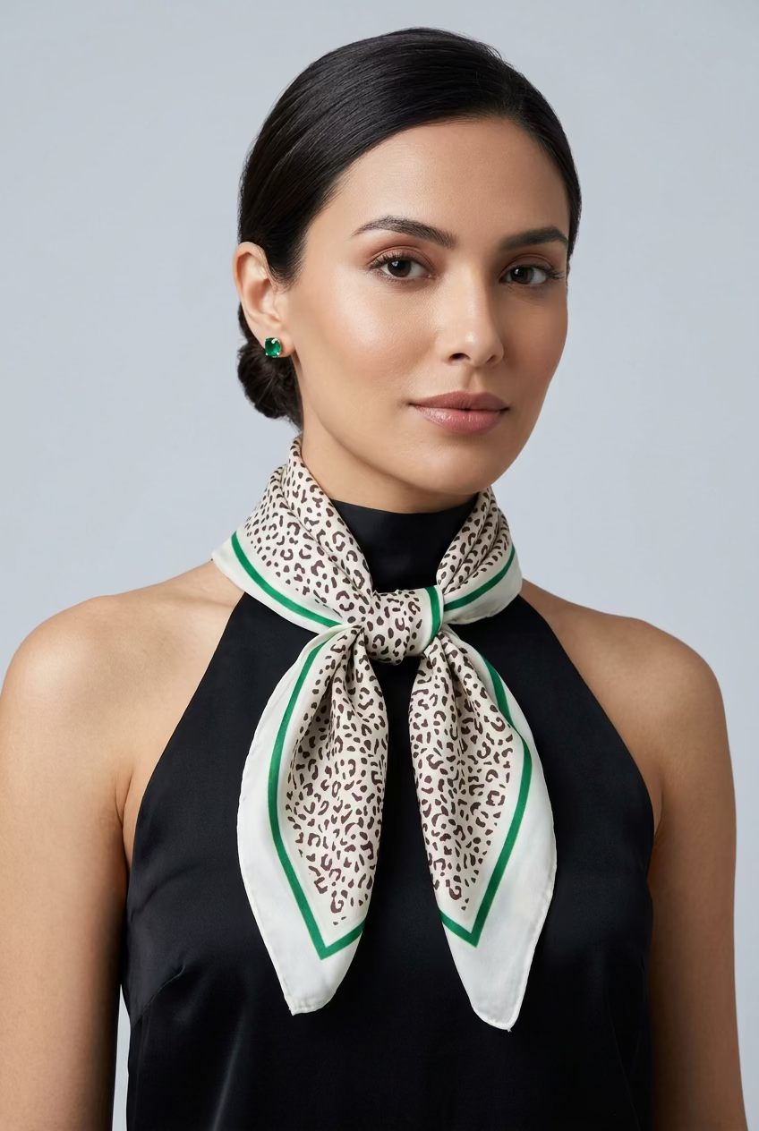 Park Lane - Leopard Neck Scarf - Natural &amp; Emerald Stripe