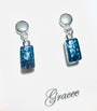 Gracee Jewellery - Blue Glass Rectangles & Silver Dot - Statement Dangly Earrings - Silver