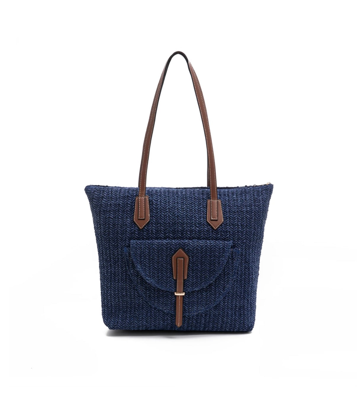 Park Lane Antigua Rattan Large Shoulder Bag Front Pocket - Navy