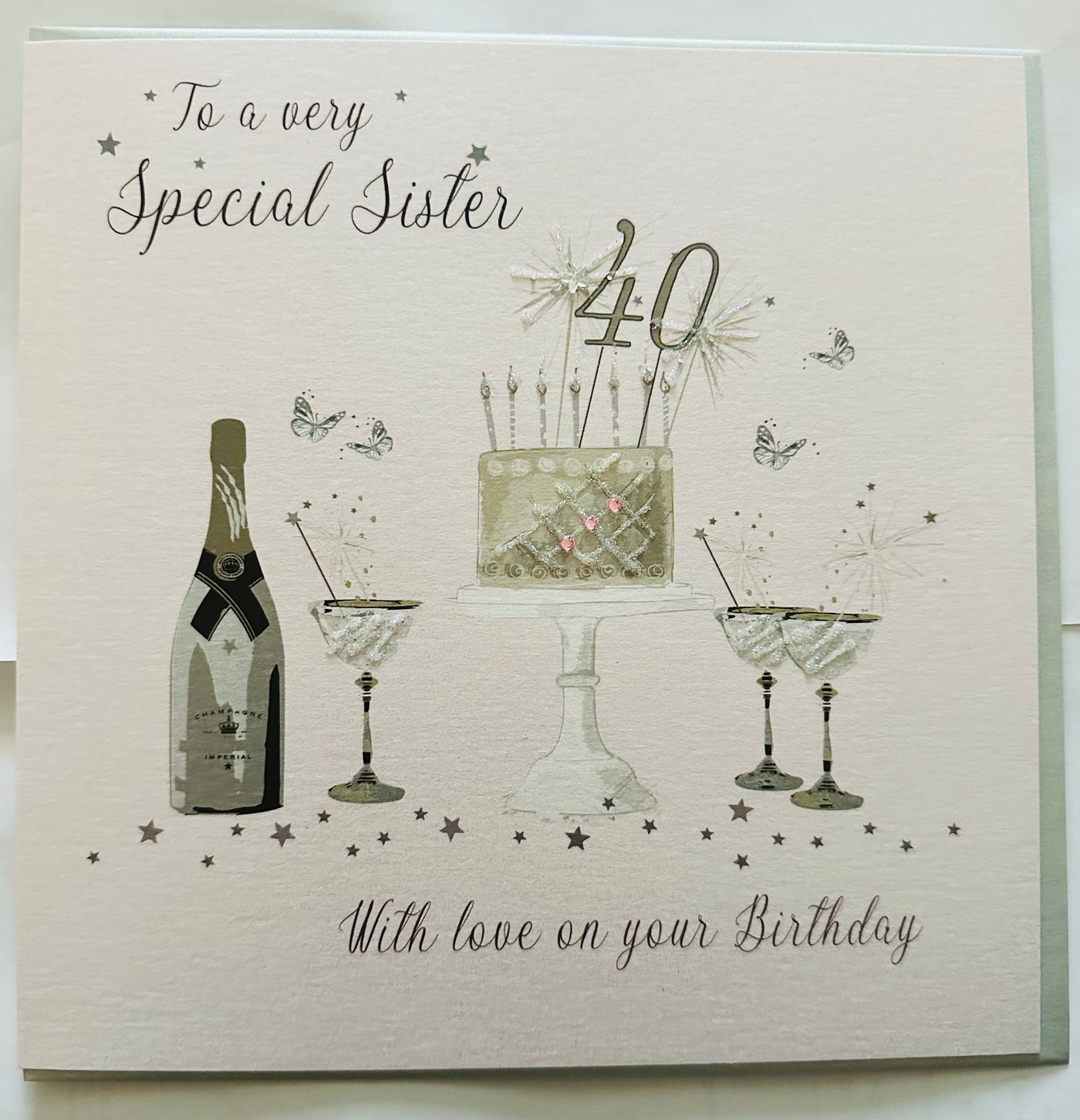 Special Sister 40th Birthday Pink LARGE Card - White Cotton Cards