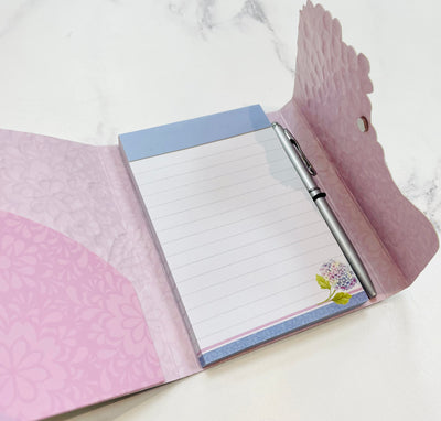 Beautiful Blooms Hydrangea Notes Handbag Purse Pad with Pen - Blue