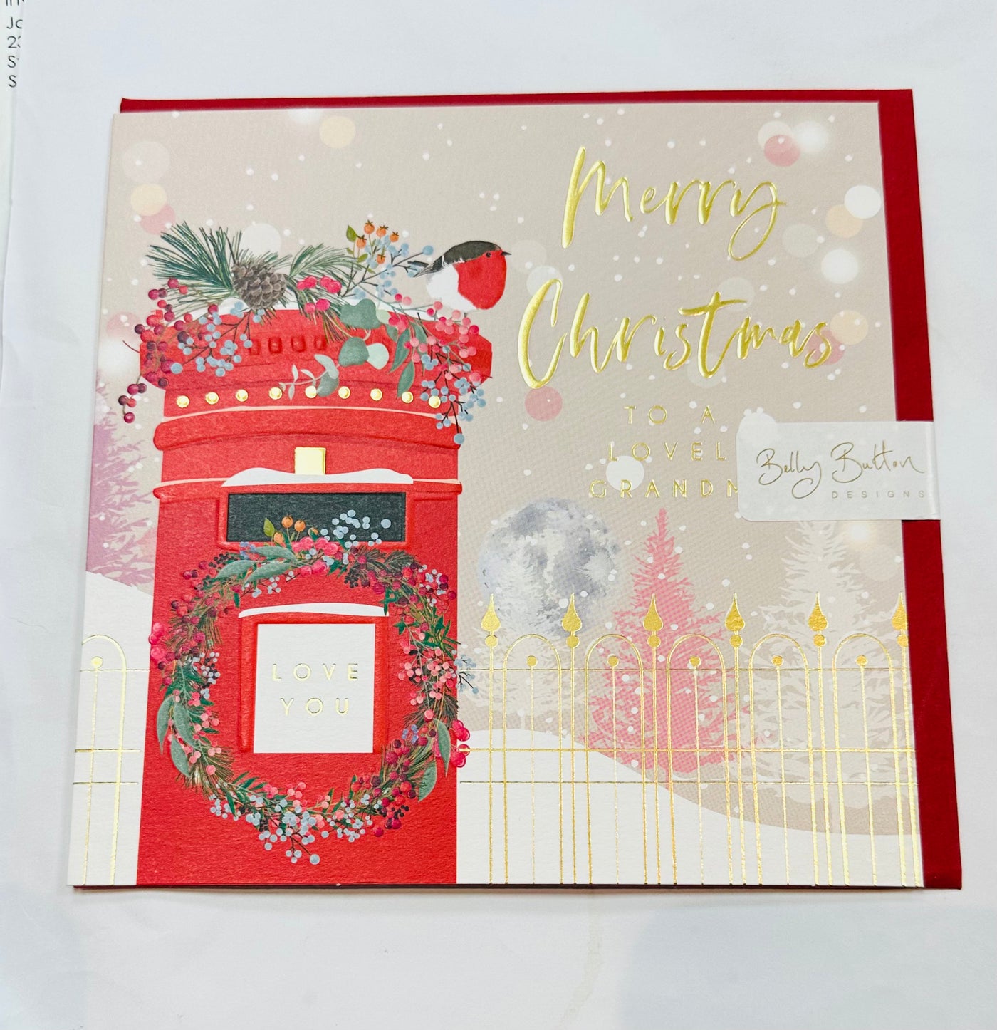 Belly Button Lovely Grandma Post Box Robin Christmas Card