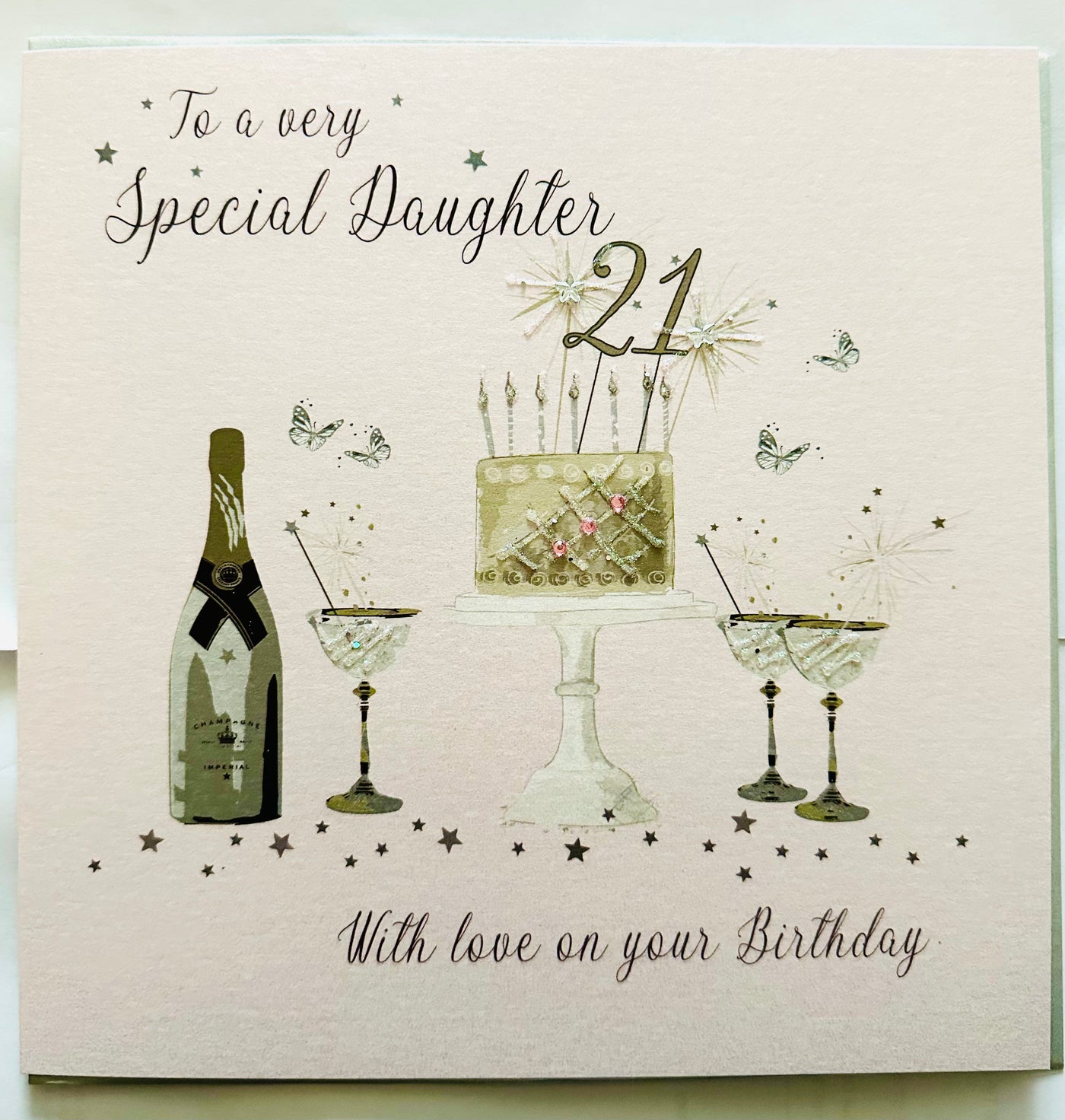 Special Daughter 21st Birthday Pink LARGE Card - White Cotton Cards