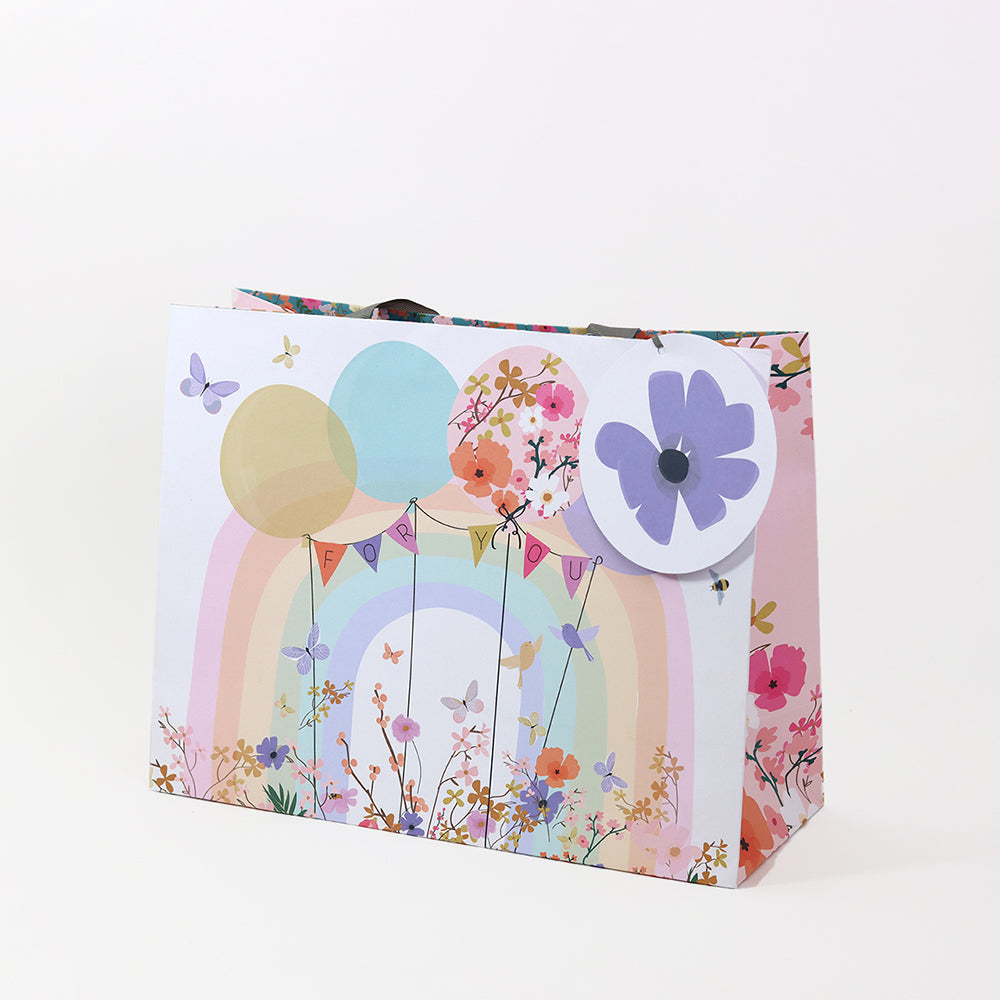Belly Button Pastel Wild Flowers, Rainbow & Balloons Gift Bag - Large