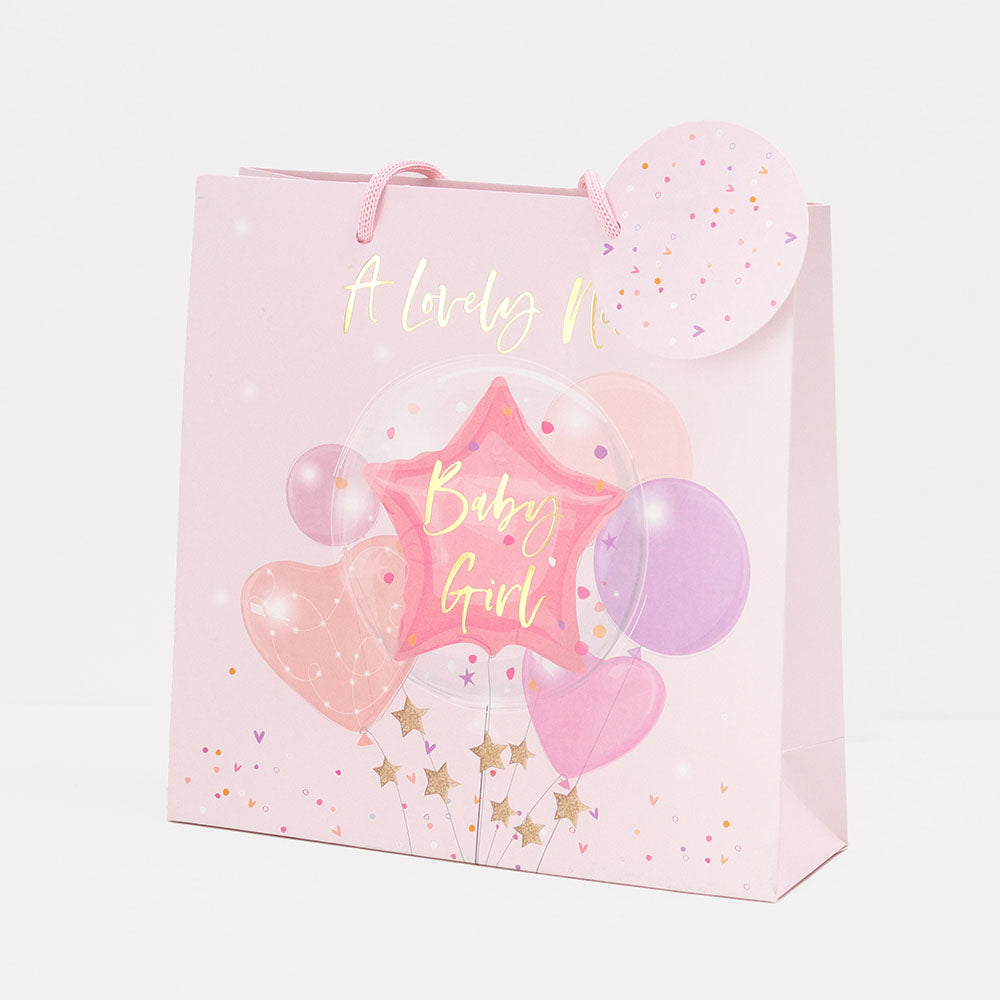Belly Button New Baby Girl Balloons Medium Gift Bag