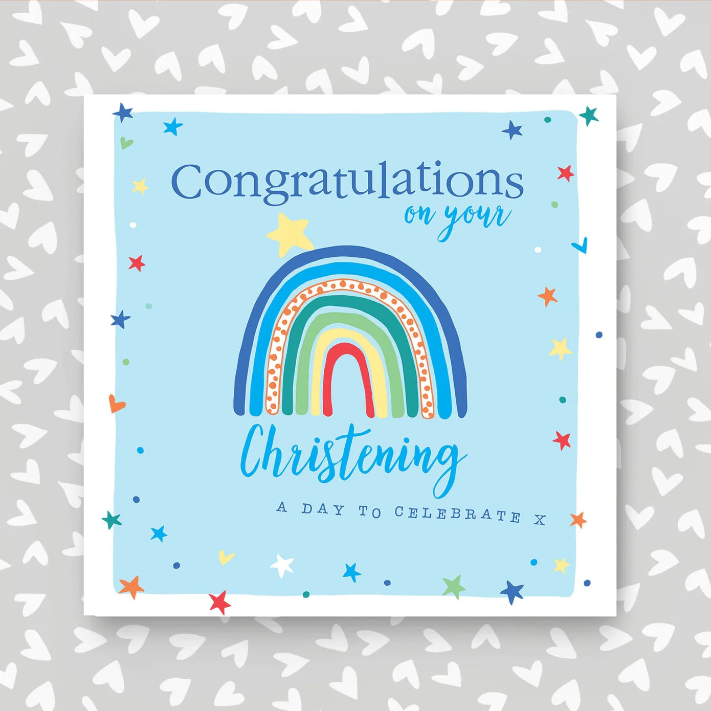 Molly Mae Congratulations on your Christening Rainbow Blue Card