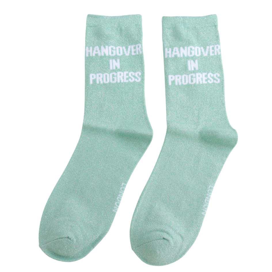 Miss Sparrow Ladies Bamboo Glitter Statement Ankle Sock - Hangover In Progress - Aqua