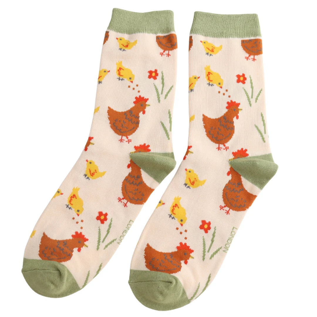 Miss Sparrow Ladies Bamboo Ankle Sock - Chicks &amp; Hen - Cream